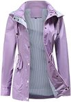 DOSLAVIDA Women's Hooded Windbreaker Waterproof Raincoats Lightweight Trench Coats Outdoor Striped Lined Rain Jacket, Purple, X-Large