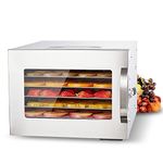 Conziv Food Dehydrator Stainless Steel Dehydrator Raw 6 Trays staniless steel trays with Adjustable Thermostat 86-194°F fruit vegetables meat flowers herbs beef dryer transparent front door