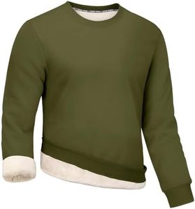 Gihuo Men's Crewneck Sweatshirt Winter Warm Sherpa Lined Pullover Fleece Top Heavyweight Loungewear Sweatshirt (Army-S)