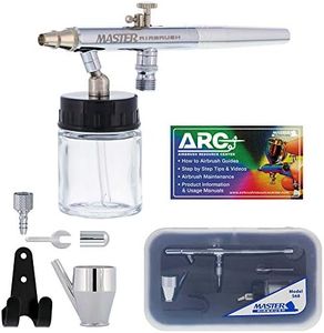 Master Performance S68 Multi-Purpose Precision Dual-Action Siphon Feed Airbrush, 0.35 mm Tip, 3/4 oz Fluid Bottle, Color Cup - User Friendly Set Kit - How-to-Airbrush Guide - Auto, Art, Hobby, Cake