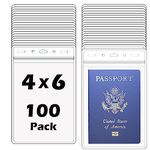 100 Pack -Extra Large 4 3/8 X 6 Passport & Badge Holder - Sealable Clear Plastic 4 X 6 Card Insert Protector for Sports Tickets, Press Passes and Name Badges by WINURE