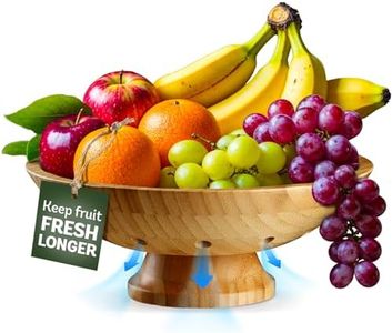 Bambüsi Wooden Fruit Bowl - Large Decorative Pedestal Bowl for Kitchen Counter, Dining Table, and Home Decor - Modern Serving Bowl for Fruits, Salads, Keys, Centerpiece, Entryway