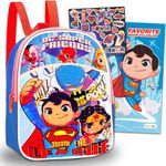 DC Comics Superman and Friends Mini Backpack Toddler Preschool - Bundle with 11" Justice League Backpack Featuring Superman, Batman, Wonder Woman, Flash, Aquaman, Cyborg, Stickers, More, Multicolor,