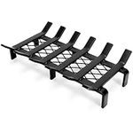 WILLOW WEAVE 13" Fireplace Grate with Ember Retainer, Wood Stove Grate Rack, Heavy Duty Solid Steel Firewood Holder, Non-Assembly Fire Grate for Indoor Hearth Outdoor Firepit - Matt Black