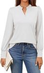 GAMISS Womens Long Sleeve Tops Button Sleeve Blouse V Neck Tunic Shirt White, M