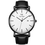 BUREI Vigor Rigger Unisex Watch Minimalist Quartz Watches Ultra Thin White Analog Dial Calendar Metal Case Mineral Crystal Leather Strap