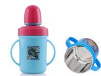 Nabhya Hippo Big 350 Ml Stainless Steel Plastic Spout Sipper Cup for Kids Age 3-36 Months (Sky-Blue)