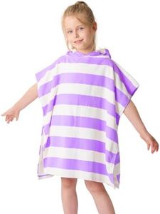 TBEZY Toddler Bath Towel Poncho Thick Cotton Striped Beach Towels for Kids Gifts, Purple, 2-6 Years