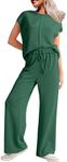 SHEWIN Women's Two 2 Piece Outfits Sweatsuit Lounge Sets for Women 2025 Casual Cap Sleeve Shirts Matching Loose Pants Comfy Loungewear Pajamas Set Blackish Green Medium