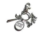 Sarcasm is my only defense 20mm glass cabochon bag clip keyring TV WOLF themed gift, wolf werewolf fantasy fandom themed birthday present, Xmas stocking filler