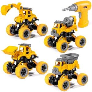 LUDILO 4PCS Take Apart Toys for 4 Year Old Boys Construction Toys with Electric Drill DIY Assembly Building Stem Toys Trucks Gifts for 3 4 5 6 7 8 Year Old Boys Girls Kids Learning Educational Toys