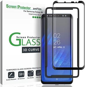 Galaxy S8 Screen Protector Glass, amFilm Full Cover (3D Curved) Tempered Glass Screen Protector with Dot Matix for Samsung Galaxy S8 (Black)