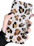 J.west iPod Touch 7th Generation Case, iPod Case 6th Gen iPod Touch 5 Case, Sparkle Translucent Clear Glitter White Leopard Print Soft TPU Silicone Case Cover for Girls Women Protective Case Cheetah