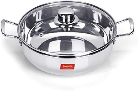 Sumeet stainless steel kadhai with glass lid 1.5 litres capacity 20.5 x 20.5 x 6.6 Centimeters 2 piece (Induction and Gas Stove Friendly)