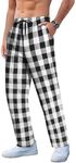 COOFANDY Mens Black Plaid Pajama Pants Flannel Cotton Lounge Pants Loose fit Casual Home Pants Christmas PJ Bottoms