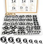 84PCS 7-17mm Fuel Line Hose Clamps Spring Clamp Firmware Silicone Vacuum & Automotive Replacement Fastener Sorting Kit, Black Manganese Steel Spring Hose Clamp DD006-b