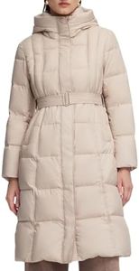 GOELIA Women's Long Goose Down Jacket with Hood Filled 95% Polish White Goose Down Jackets Windproof Zip-Up Hooded Long Down Coat Waterproof Casual Holiday Work Down Jackets Outerwear With Belt