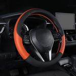 Follicomfy Auto Car Genuine Leather Steering Wheel Cover Anti Slip Wrap 15" (Orange)