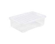 Wham Clear Plastic Storage Box Boxes With Lids Home Office Stackable Nestable, 32L Underbed, Set of 3