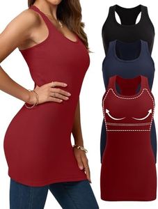 Missclub 3 Pack Tank Tops with Built in Bras Racerback Long Sports Bra Tank Tops for Women Ribbed Casual Clothes Wine Red M