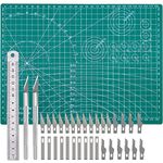 34 PCS Precision Carving Craft Hobby Knife Set and A4 Cutting Mat Set,Art Blade Cutting Exacto Knives Cutting Rulers Tools for Paper,Modelling,Quilting,Sewing,Scrapbook,Fabric