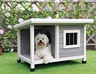 Petsfit Dog House,Wooden Cat Kennels for Outside with Steel Window, Outdoor Pet House with One Room and One Lounge, Asphalt Roof Dog Houses for Outdoor