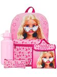 Barbie Backpack and Lunch Bag 4 Piece Set | Girls School Bag Set | Girls Backpack, Lunchbag, Water Bottle and Pencil Case Set | Official Merchandise | Pink