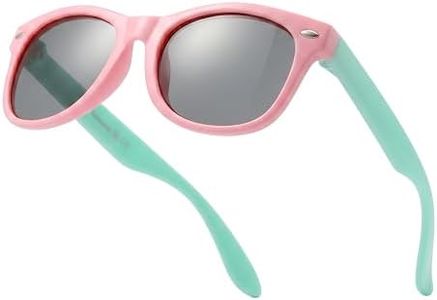 Komonee Kids Flexible Sunglasses Polarized Pink With Turquoise Silicone Drifter Classic Style Retro Sun Shades Eye Glasses UV400 Unisex For Boys and Girls Age 3-10