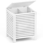 Homykic Bamboo Laundry Hamper with Lid, 120L Large Clothes Laundry Sorter with Removable 2-Section Liner Bag, Raised Laundry Basket Organizer for Clothing, Bathroom, Bedroom, Laundry Room, White