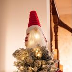 Valery Madelyn Pre-Lit Christmas Tree Topper with Lights, 17" Lighted White Red Plush Gnome Tree Topper for Christmas Tree Decorations, Xmas Holiday Party Decor Gift, Battery Operated