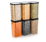 Clazkit Air Tight ELegant Containers Storage Set For Kitchen, Pantry Organization, Bpa-Free, Dishwasher Safe (Pack Of 6, Black, 1500 ml, Plastic)