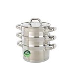 Salter Timeless 3 Tier Steamer – 18cm Stainless Steel Stackable Cooking Pots, Includes Handles & Tempered Glass Lid, Non-Stick, Vegetable Steaming Pans, Induction Hob Suitable, Dishwasher Safe