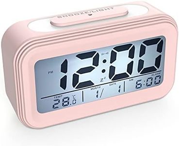 Coolzon Despertador Digital, Alarma Reloj Despertador Pilas para Infantil Niño Adulto, Despertador de Viaje Silencioso con Pantalla LED Calendario Temperatura Función Snooze Luz Nocturna, Rosa