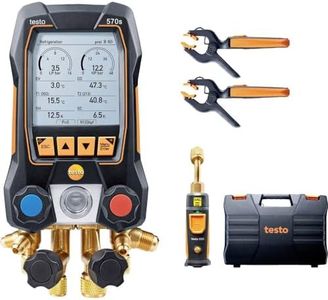 testo 570s AC Manifold Gauge Set – AC Gauge Set with 2X 115i Pipe-Clamp Thermometer, 1 x 552i Vacuum Probe – with 4-Way Valve, USB-C - Bluetooth and App-Connection