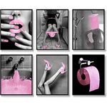 HOGEBIG Fashion Wall Art Bathroom Wall Decor Prints Glam Glitter Tissue Canvas Posters Photos Pink Bathroom Pictures Artwork Black and White Modern Women Funny Bathroom (8"x10" UNFRAMED)