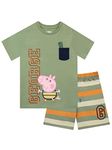 Peppa Pig Boys George Pig and Mr Dinosaur T-Shirt and Shorts Set Green 4-5 Years