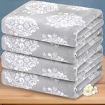 Patterned Bath Towels, 4PC 28"x 52" - 100% Cotton | Lightweight | Absorbent, Quick Dry Bath Towel Set, Grey Decorative Bath Towels for Bathroom, Damask Jacquard Shower Towel Gift Set, Gray and White