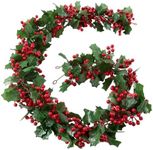 U'Artlines Total 11.48Ft Christmas Garland 2PCS Artificial Holiday Hanging Garlands Christmas Vine with Red Berries for Stairs Wall Fireplace Mantel Indoor Outdoor Decor