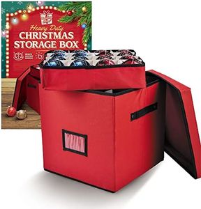 Holiday Cheer Premium Christmas Ornament Storage with 4 Tray – Christmas Storage Container with Dividers Perfect for Holiday Decorations– Fits 64 Holiday Ornaments – Tear-Proof Fabric