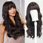 Esmee Long Wavy Dark Wig with Fringe Natuaral Synthetic Hair Daily Party Wigs for Women 26 Inches