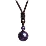 JSDDE Amethyst Crystal Round Stone Pendant Necklace Healing Crystals Gemstone Bead Necklace for Men Women