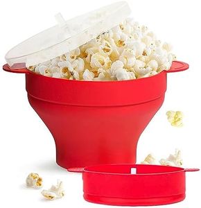 Microwave Popcorn Maker, Popcorn Bowl, Silicone, Collapsible Microwaveable Bowl. Silicone Microwave Popcorn, With Handle, Dishwasher Safe, Oil Free, Bpa Free, High Temperature Resistant (Red)