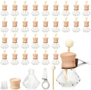 Zubebe 30 Pack Car Diffuser Air Freshener Bottle Empty Car Essential Oil Diffuser Auto Glass Perfume Diffuser Bottle with Vent Clip Wooden Caps Stick Fragrance Ornament (Diamond)