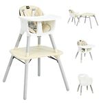BABY JOY 5 in 1 Convertible High Chair, Infant Dining Chair Booster Seat with Removable Tray, 5-Point Harness, Detachable PU Leather Cushion, Highchair for Babies Toddlers of 6-36 Months (Beige)