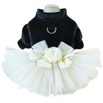 Dog Dresses for Small Dogs Girl, Black Small Dog Dresses Female with Leash Ring,Velvet Girl Puppy Dress Multi-Layer Tutu Dress,Chihuahua Yorkie Clothes,Cat Apparel(Black,Large)