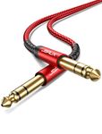 JSAUX Professional Guitar Cable 3M (10ft), 1/4" 6.35mm to 6.35mm TRS Stereo Audio Guitar Lead Nylon Braided Jack Instrument Cable for Electric Guitar, Bass, Amp, Keyboard, Mondolin - Red