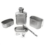 GRITR Titanium Canteen Mess Kit | Compact Portable Camping Open Fire Cookware Set for Backpacking, Hiking, Fishing | Ultralight Durable Outdoor Camp Cooking Utensils - Storage Bag Included