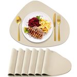 BIPASION Leather Placemats Set of 6, Round Placemats for Dining Table Heat-Resistant Non-Slip Washable Coffee Mats Kitchen Place Mats Easy to Clean Table Mats (Beige)