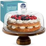 HEFTMAN 10" Cake Stand with Dome Lid - 2-in-1, Non-Slip Acacia Wood Cake Stand with Clear Acrylic Cake Dome for Cakes, Pastries, Cheese Boards - Cake Display Stand for Birthday, Wedding, Party, Café