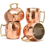 Terashopee Copper Mug for Moscow Mules 560 ML / 18 oz - Set of 4, Inside Nickle Hammered